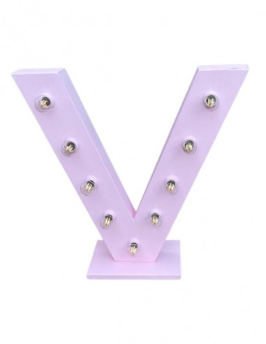 LETTERA V CON LAMPADINE ROSA